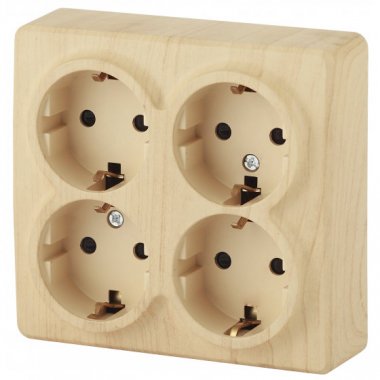 Фотография товара 'Эра Розетка 4х2P+E Schuko со шторками, 16АХ-250В, ОУ, Эра Эксперт, сосна Б0020711'