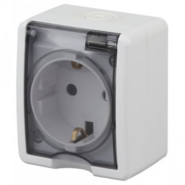 Фотография товара 'Эра Розетка 2P+E IP54, шторки, 16АХ-250В, ОУ, Эра Эксперт, белый Б0020714'