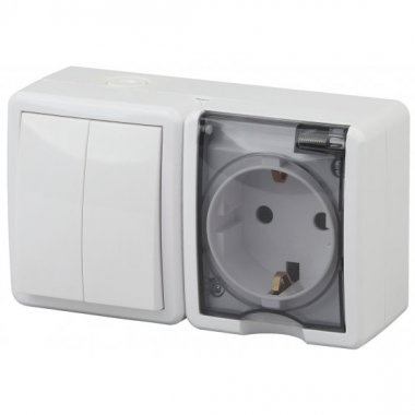 Фотография товара 'Эра Блок розетка+выключатель двойной IP54, 16АХ(10AX)-250В, ОУ, Эра Эксперт, белый Б0020735'