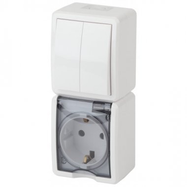 Фотография товара 'Эра Блок розетка+выключатель IP54, 16АХ(10AX)-250В, ОУ, Эра Эксперт, белый Б0036006'