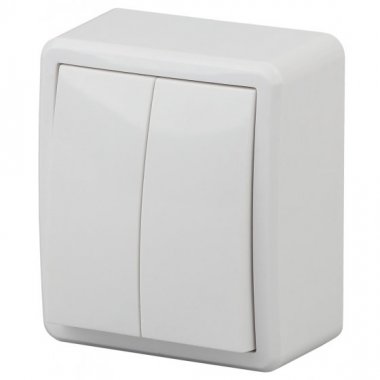 Фотография товара 'Эра Выключатель двойной, 10АХ-250В, ОУ, Эра Эксперт, Al+Cu, белый Б0038815'