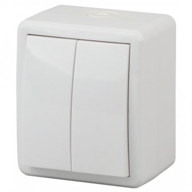 Фотография товара 'Эра Выключатель двойной IP54, 10АХ-250В, ОУ, Эра Эксперт, Al+Cu,белый Б0038817'