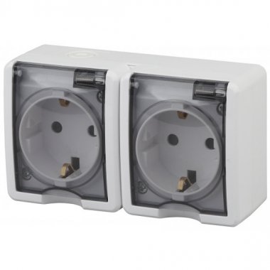 Фотография товара 'Эра Розетка 2х2P+E IP54, шторки, 16A-250В, ОУ, Эра Эксперт, Al+Cu, белый Б0038821'