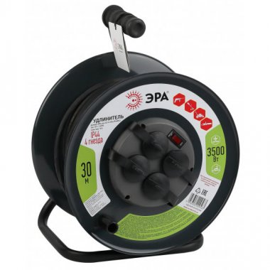 Фотография товара 'Эра Удлинитель силовой RMx-4es-3x1.5-30m-IP44(KG) на м. катушке c/з 4 гн 30м КГ 3х1.5 Б0046844'