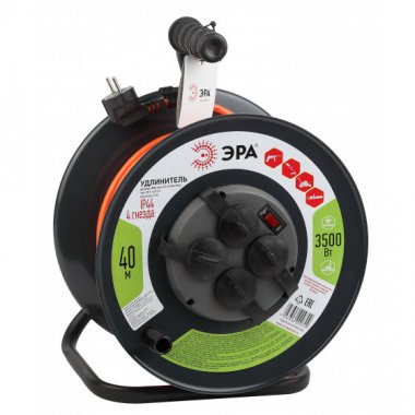 Фотография товара 'Эра Удлинитель силовой RMx-4es-3x1.5-40m-IP44 на м. катушке c/з 4 гн 40м ПВС 3х1.5 Б0046851'
