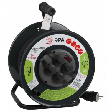 Фотография товара 'Эра Удлинитель силовой RMx-4es-3x1.5-40m-IP44(KG) на м. катушке c/з 4 гн 40м КГ 3х1.5 Б0046848'