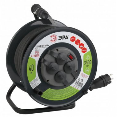 Фотография товара 'Эра Удлинитель силовой RMx-4es-3x2.5-40m-IP44(KG) на м. катушке c/з 4 гн 40м КГ 3х2.5 Б0043059'