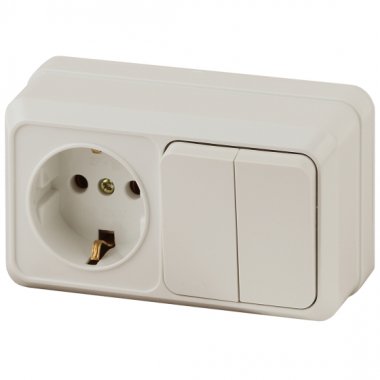 Фотография товара 'Эра Блок розетка с выключателем Intro Quadro 2-702-02 двойным горизонтальный 10(16)А-250В, IP20, ОУ, слоновая кость Б0053875'