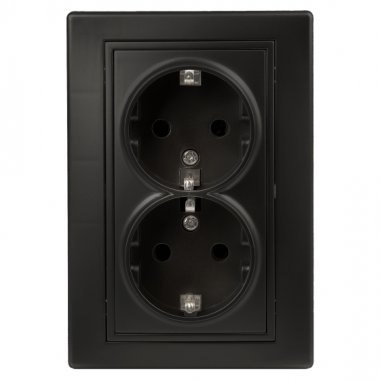 Фотография товара 'Эра Розетка Intro Plano 1-205-05 с заземлением двойная 2X2P+E Schuko, 16А-250В, IP20, СУ, антрацит Б0053919'