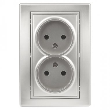 Фотография товара 'Эра Розетка Intro Plano 1-204-03 без заземления двойная 2х2P, 16А-250В, IP20, СУ, алюминий Б0053907'