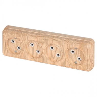 Фотография товара 'Эра Розетка Intro Quadro 2-207-11 без заземления четырехместная 4х2P, 16А-250В, IP20, ОУ, сосна Б0053836'