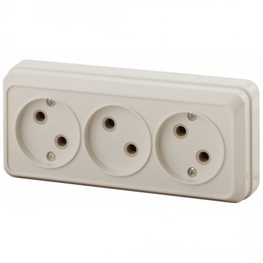 Фотография товара 'Эра Розетка Intro Quadro 2-205-02 без заземления трехместная 3х2P, 16А-250В, IP20, ОУ, слоновая кость Б0053813'