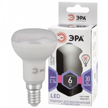 Фотография товара 'Эра LED R50-6W-860-E14 ЭРА (диод, рефлектор, 6Вт, холод, E14), (10/100/3600), Б0048023'