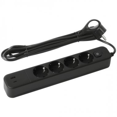 Фотография товара 'Эра Сетевой фильтр USF-4es-3m-2xUSBAC-B с базовой защитой с заземлением с выключателем 4 розетки+2xUSBA+C 3,1A 3м 10А Б0059574'