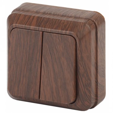 Фотография товара 'Эра Выключатель Intro Quadro 2-104-10 двухклавишный 10А-250В, IP20, ОУ, венге Б0053761'