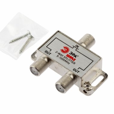 Фотография товара 'Эра Делитель ТВ ЭРА Simple DS-F-01 2 ответвления под F разъём 5-1000 МГц, Б0048320'