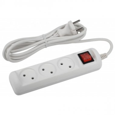 Фотография товара 'Эра Удлинитель электрический ЭРА U-3s-1,5m-2x1 без заземления c выключателем 3 розетки 1,5м ПВС 2x1мм2 10А, Б0044049'