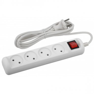 Фотография товара 'Эра Удлинитель электрический ЭРА U-4s-1,5m-2x1 без заземления c выключателем 4 розетки 1,5м ПВС 2x1мм2 10А, Б0044052'