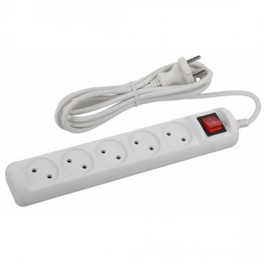 Фотография товара 'Эра Удлинитель электрический ЭРА U-5s-1,5m-2x1 без заземления c выключателем 5 розеток 1,5м ПВС 2x1мм2 10А, Б0044055'