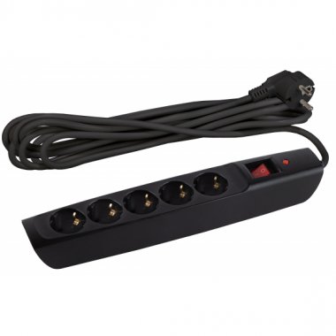 Фотография товара 'Эра Сетевой фильтр ЭРА SFX-5es-2m-B с надежной защитой с заземлением с выключателем 5 розеток 2м 10А, Б0044020'