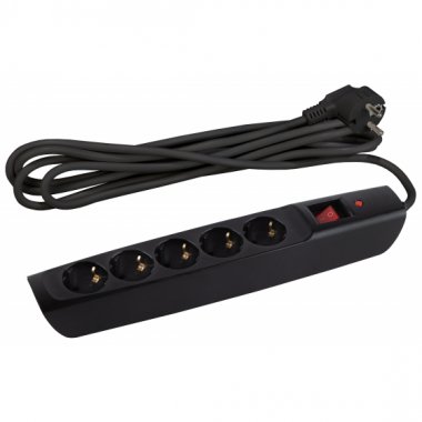 Фотография товара 'Эра Сетевой фильтр ЭРА SFX-5es-4m-B с надежной защитой с заземлением с выключателем 5 розеток 4м 10А, Б0044022'