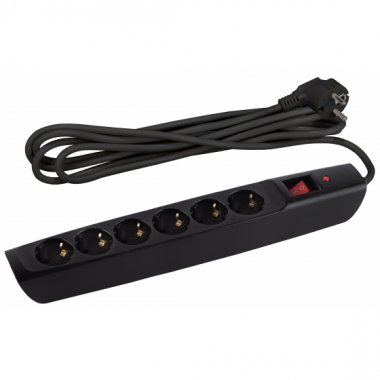 Фотография товара 'Эра Сетевой фильтр ЭРА SFX-6es-2m-B с надежной защитой с заземлением с выключателем 6 розеток 2м 10А, Б0044024'