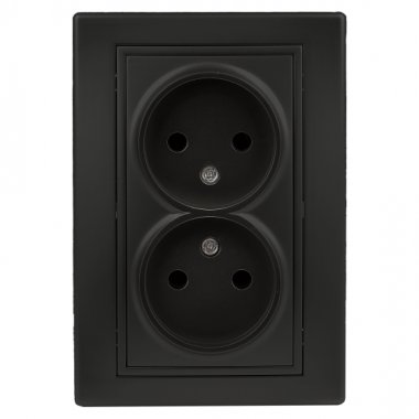 Фотография товара 'Эра Розетка Intro Plano 1-204-05 без заземления двойная 2х2P, 16А-250В, IP20, СУ, антрацит Б0053911'