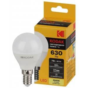 Фотография товара 'Эра Лампочка светодиодная Kodak LED KODAK P45-7W-830-E14 E14 / Е14 7Вт шар Б0057611'