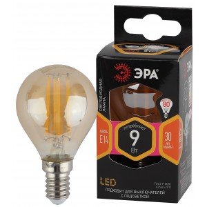 Фотография товара 'Эра Лампочка светодиодная F-LED P45-9W-827-E14 gold E14 / Е14 9Вт филамент шар Б0047022'