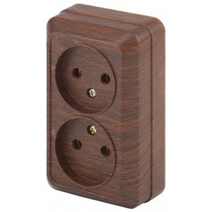 Фотография товара 'Эра Розетка 2х2P, 16А-250В, IP20, ОУ, Quadro, венге Б0030125'