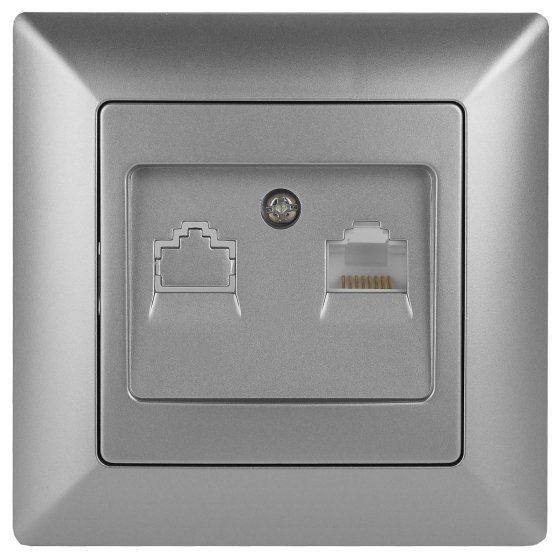 Фотография товара 'Эра Розетка Intro Solo 4-303-03 информационная RJ45, СУ, алюминий Б0043384'