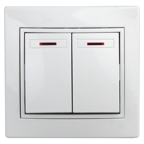 Фотография товара 'Эра Выключатель двойной с подсветкой, 10А-250В, СУ, б.л., Plano, белый (10/200/2400) Б0038826'