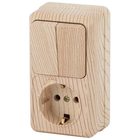 Фотография товара 'Эра Блок розетка с выключателем Intro Quadro 2-706-11 двойным вертикальный 10(16)А-250В, IP20, ОУ, сосна Б0053897'