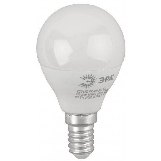 Фотография товара 'Эра Лампа светодиодная ECO LED P45-8W-827-E14 (диод, шар, 8Вт, тепл, E14) Б0030022'