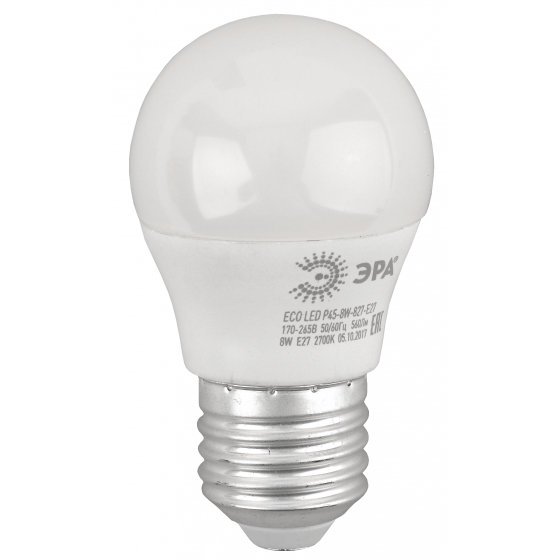 Фотография товара 'Эра Лампа светодиодная ECO LED P45-8W-827-E27 (диод, шар, 8Вт, тепл, E27) Б0030024'