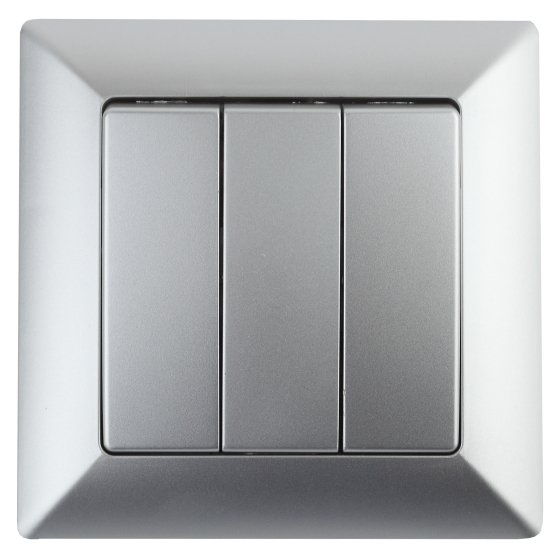 Фотография товара 'Эра Выключатель тройной, 10А-250В, СУ, Solo, алюминий Б0043300'