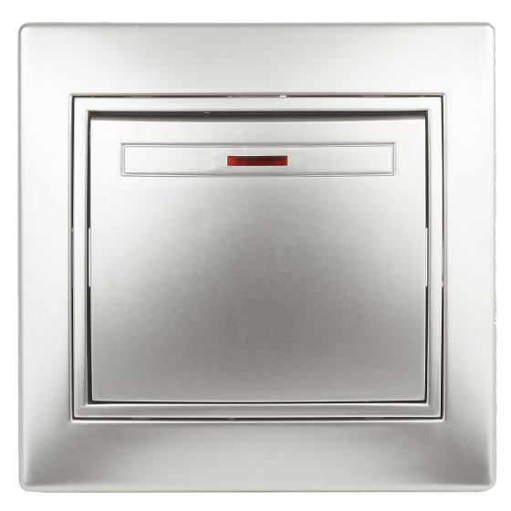 Фотография товара 'Эра Выключатель с подсветкой, 10А-250В, IP20, СУ, Plano, алюминий (10/200/2400) Б0030034'