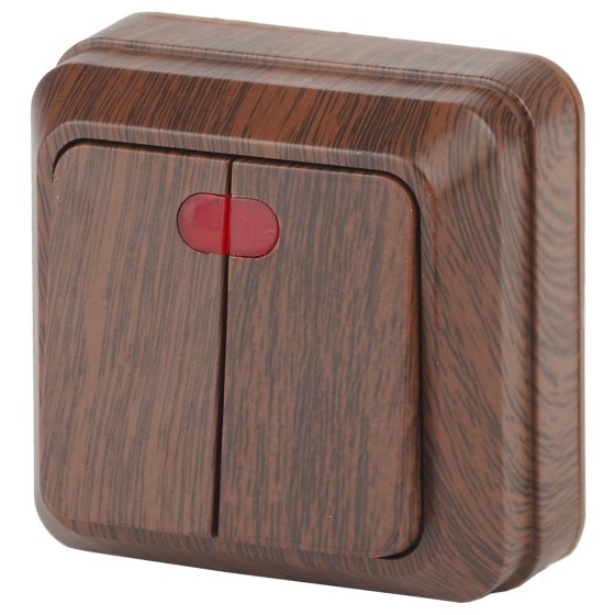 Фотография товара 'Эра Выключатель Intro Quadro 2-105-10 двухклавишный с подсветкой, 10А-250В, IP20, ОУ, венге Б0053770'