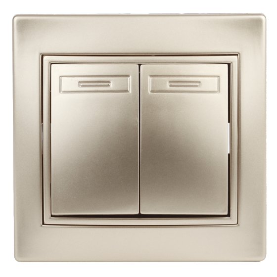 Фотография товара 'Эра Выключатель Intro Plano 1-104-04 двухклавишный, 10А-250В, IP20, СУ, шампань Б0053764'