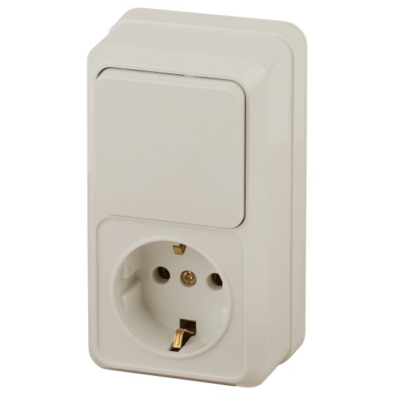 Фотография товара 'Эра Блок розетка с выключателем Intro Quadro 2-705-02 вертикальный 10(16)А-250В, IP20, ОУ, слоновая кость Б0053884'