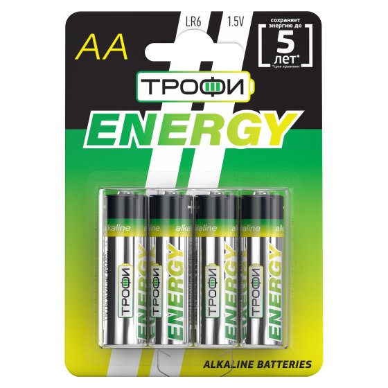 Фотография товара 'Эра Батарейки Трофи LR6-4BL ENERGY Alkaline Б0017046'
