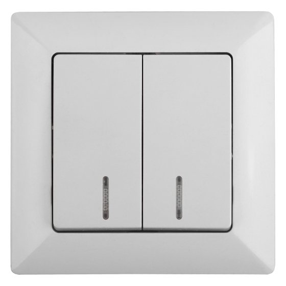 Фотография товара 'Эра Выключатель Intro Solo 4-105-01 двухклавишный с подсветкой, 10А-250В, IP20, СУ, белый Б0053593'