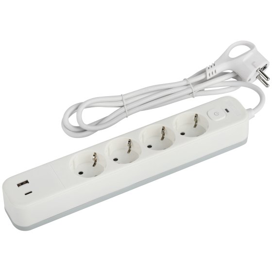 Фотография товара 'Эра Сетевой фильтр USF-4es-1,5m-2xUSBAC-W с базовой защитой с заземлением с выключателем 4 розетки+2xUSBA+C3,1A 1,5м 10А Б0059571'