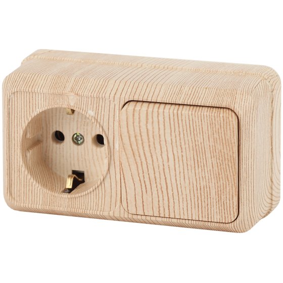 Фотография товара 'Эра Блок розетка с выключателем Intro Quadro 2-701-11 одноклавишным горизонтальный 10(16)А-250В, IP20, ОУ, сосна Б0053871'