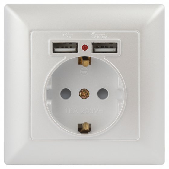 Фотография товара 'Эра Розетка Intro Solo 4-410-06 с заземлением P+E Schuko со шторками, 16А-250В + 2хUSB, IP20, СУ, перламутр Б0053718'