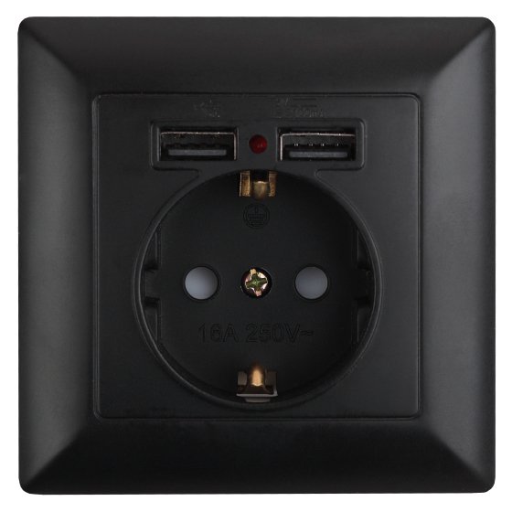 Фотография товара 'Эра Розетка P+E Schuko со шторками, 16А-250В + 2хUSB, СУ, Solo, антрацит Б0043407'