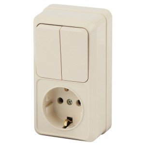 Фотография товара 'Эра Блок розетка+выкл. двойной верт. 10(16)А-250В, IP20, ОУ, Quadro, сл.кость Б0036170'