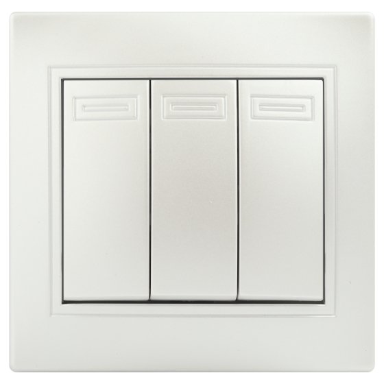 Фотография товара 'Эра Выключатель Intro Plano 1-106-06 тройной, 10А-250В, IP20, СУ, перламутр Б0053797'