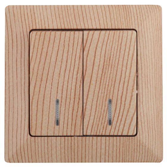 Фотография товара 'Эра Выключатель двойной с подсветкой, 10А-250В, СУ, Solo, сосна Б0043297'