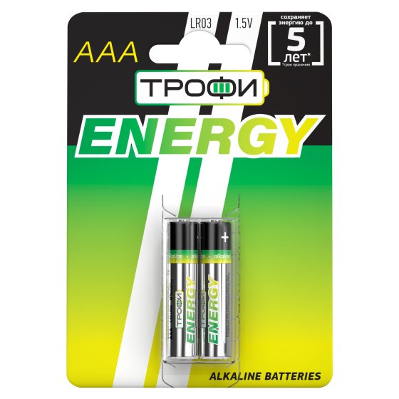 Фотография товара 'Эра Батарейки Трофи LR03-2BL ENERGY Alkaline Б0017043'